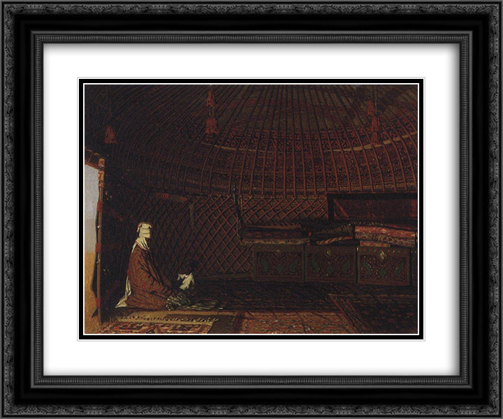 The interior of the yurt of rich Kirghiz 24x20 Black Ornate Wood Framed Art Print Poster with Double Matting by Vereshchagin, Vasily