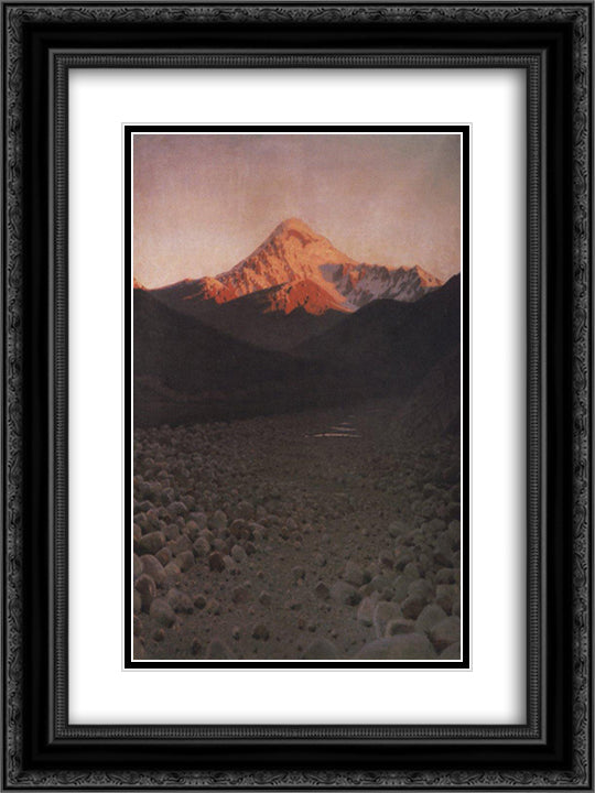 The Mount Kazbek 18x24 Black Ornate Wood Framed Art Print Poster with Double Matting by Vereshchagin, Vasily
