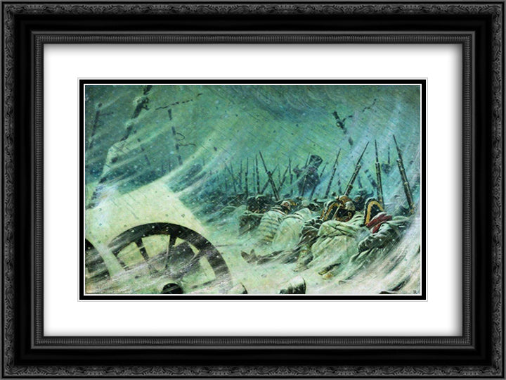 The Night Bivouac of the Great Army 24x18 Black Ornate Wood Framed Art Print Poster with Double Matting by Vereshchagin, Vasily