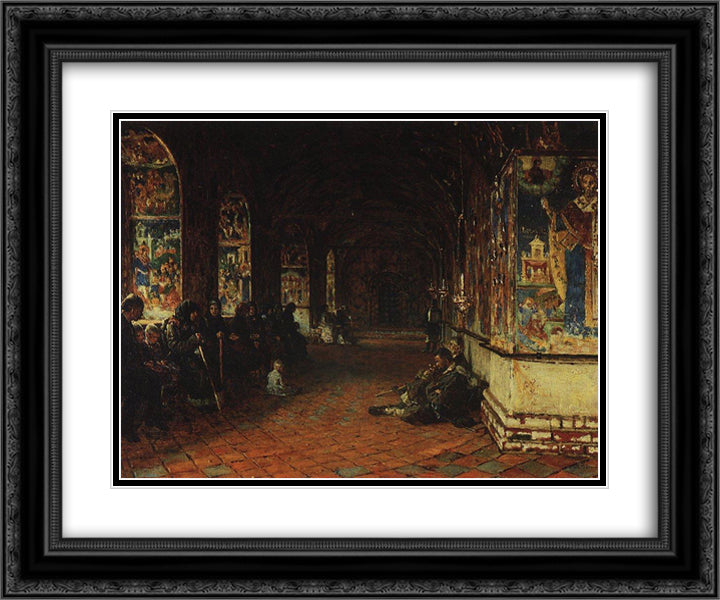 The porch of the church of John the Baptist in Tolchkovo. Yaroslavl 24x20 Black Ornate Wood Framed Art Print Poster with Double Matting by Vereshchagin, Vasily