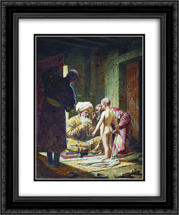 The Sale of the Child Slave 20x24 Black Ornate Wood Framed Art Print Poster with Double Matting by Vereshchagin, Vasily
