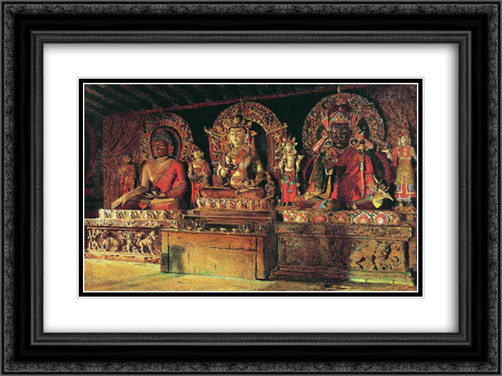 The three main gods in a Chingacheling Buddhist monastery in Sikkim 24x18 Black Ornate Wood Framed Art Print Poster with Double Matting by Vereshchagin, Vasily
