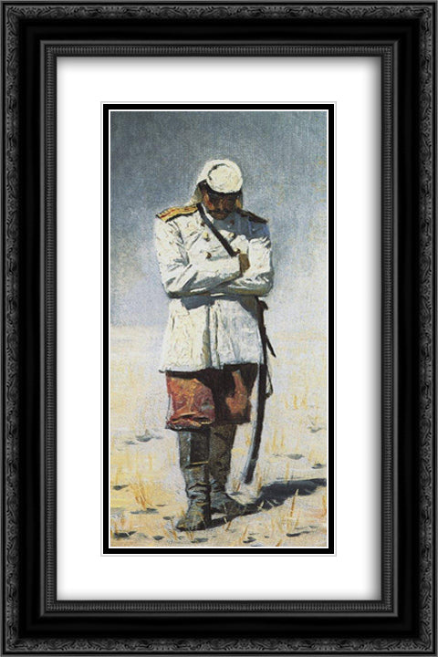 Turkestan officer, when there will no campaign 16x24 Black Ornate Wood Framed Art Print Poster with Double Matting by Vereshchagin, Vasily