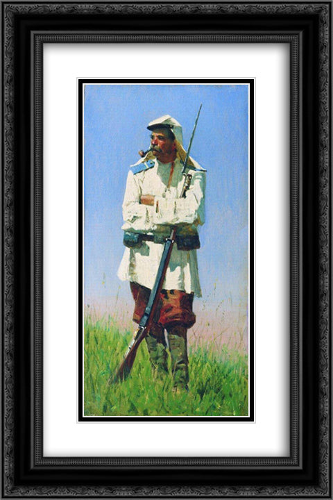 Turkestan soldiers in the winter form 16x24 Black Ornate Wood Framed Art Print Poster with Double Matting by Vereshchagin, Vasily