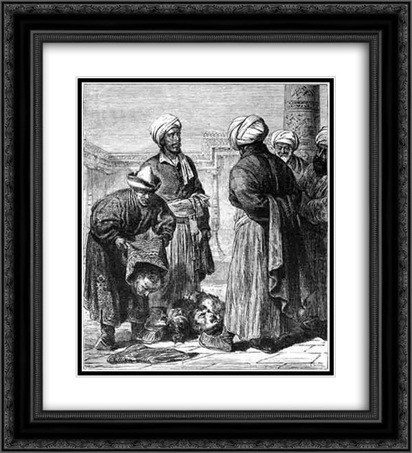 Turkmens representing war trophies to Khiva khan 20x22 Black Ornate Wood Framed Art Print Poster with Double Matting by Vereshchagin, Vasily