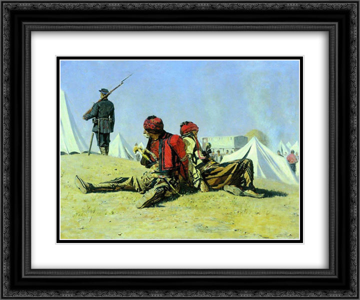 Two hawks (Bashi-bazouk) 24x20 Black Ornate Wood Framed Art Print Poster with Double Matting by Vereshchagin, Vasily