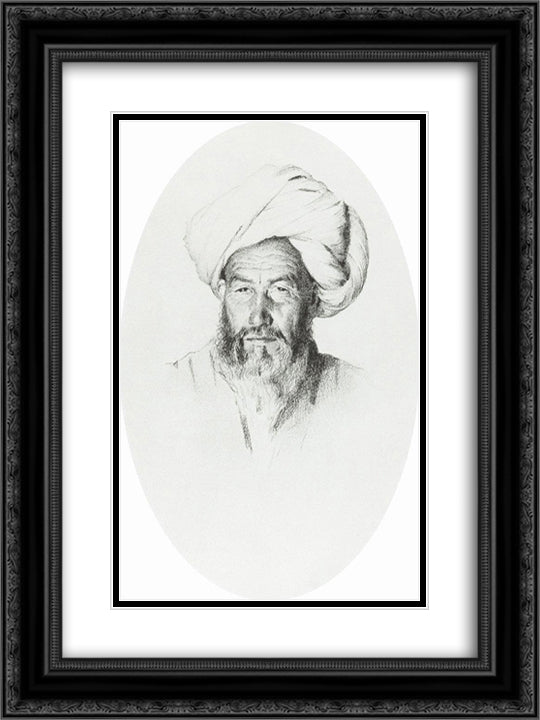 Uzbek, the foreman (elder) village Hodzhagent 18x24 Black Ornate Wood Framed Art Print Poster with Double Matting by Vereshchagin, Vasily