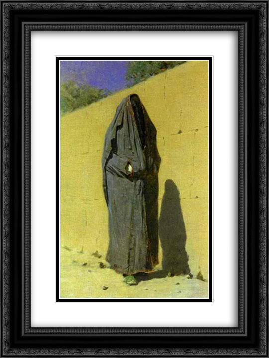Uzbek Woman in Tashkent 18x24 Black Ornate Wood Framed Art Print Poster with Double Matting by Vereshchagin, Vasily