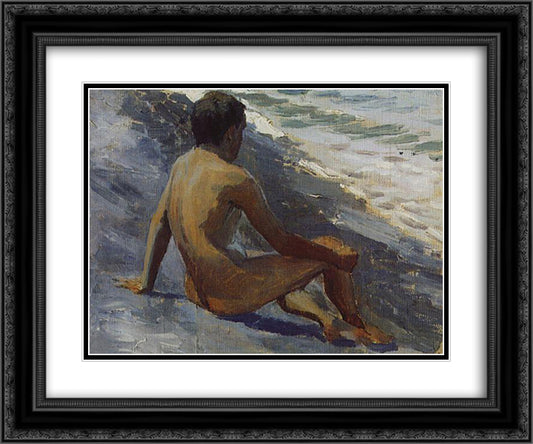 Boy at the seashore 24x20 Black Ornate Wood Framed Art Print Poster with Double Matting by Borisov Musatov, Victor