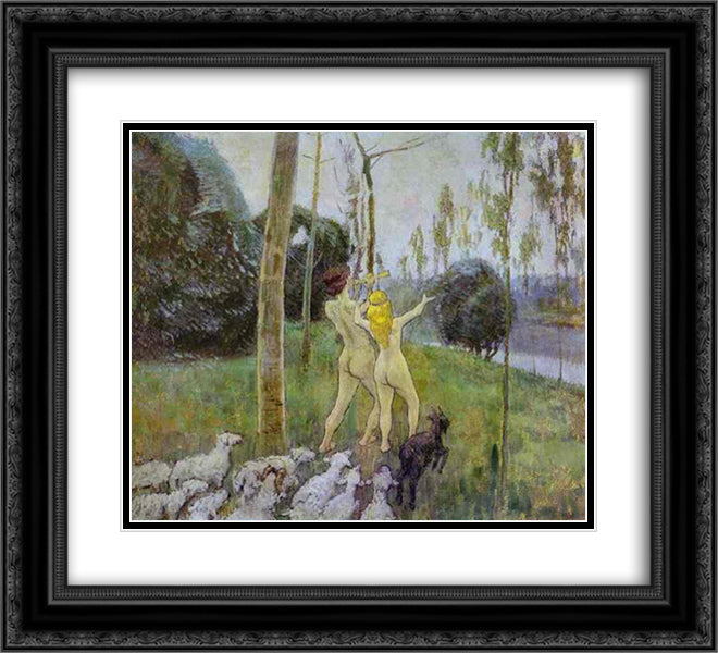 Daphnis and Chloe 22x20 Black Ornate Wood Framed Art Print Poster with Double Matting by Borisov Musatov, Victor