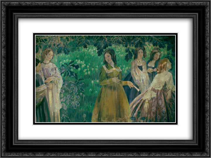 Emerald Necklace 24x18 Black Ornate Wood Framed Art Print Poster with Double Matting by Borisov Musatov, Victor
