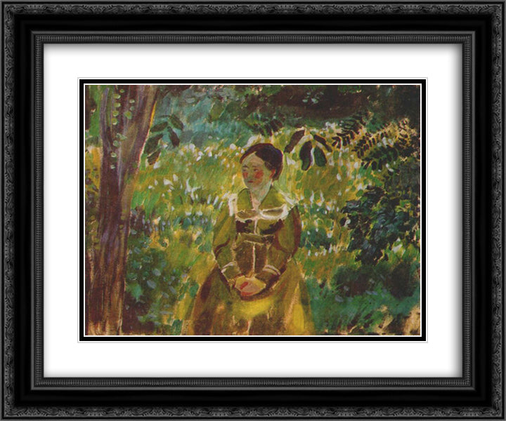 Lady in a Garden 24x20 Black Ornate Wood Framed Art Print Poster with Double Matting by Borisov Musatov, Victor