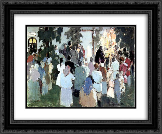Prayer on the railway station 24x20 Black Ornate Wood Framed Art Print Poster with Double Matting by Borisov Musatov, Victor
