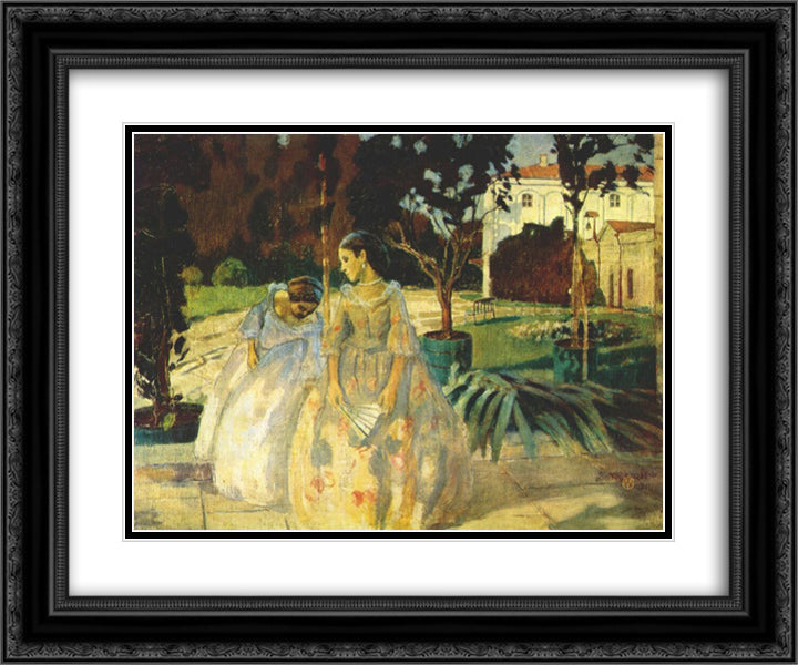 Tapestry 24x20 Black Ornate Wood Framed Art Print Poster with Double Matting by Borisov Musatov, Victor