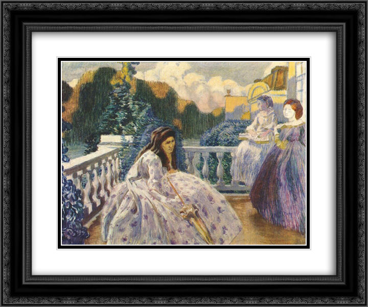Three Ladies on the Terrace 24x20 Black Ornate Wood Framed Art Print Poster with Double Matting by Borisov Musatov, Victor