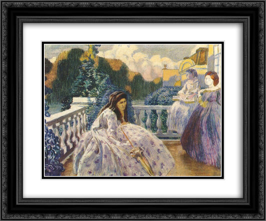 Three Ladies on the Terrace 24x20 Black Ornate Wood Framed Art Print Poster with Double Matting by Borisov Musatov, Victor