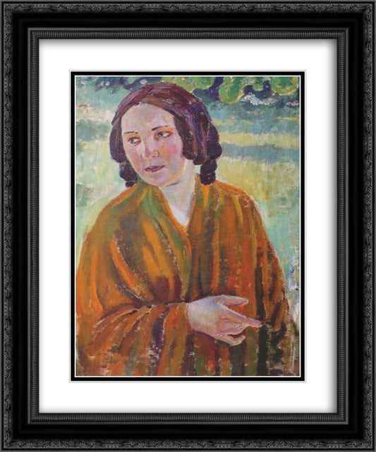Woman in a Yellow Shawl 20x24 Black Ornate Wood Framed Art Print Poster with Double Matting by Borisov Musatov, Victor