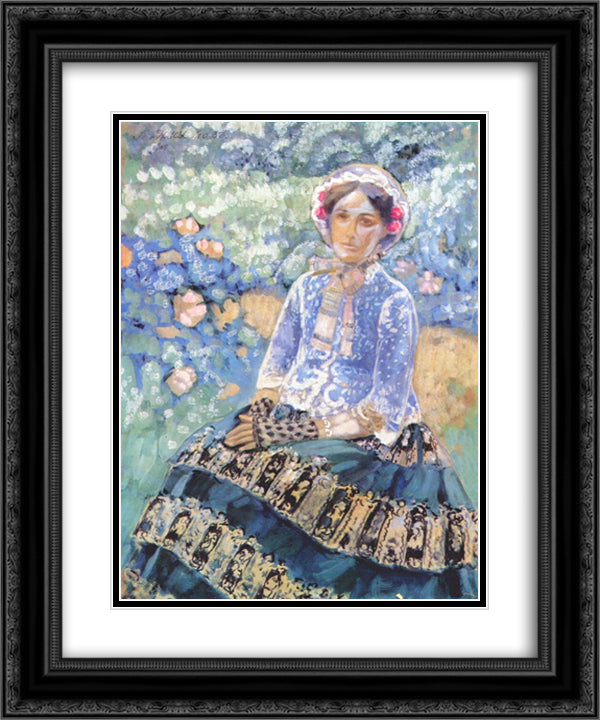 Woman in Blue Dress 20x24 Black Ornate Wood Framed Art Print Poster with Double Matting by Borisov Musatov, Victor