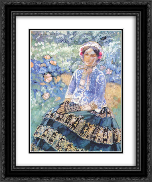 Woman in Blue Dress 20x24 Black Ornate Wood Framed Art Print Poster with Double Matting by Borisov Musatov, Victor