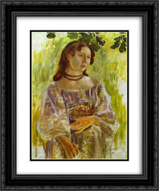 Young Girl with a Necklace 20x24 Black Ornate Wood Framed Art Print Poster with Double Matting by Borisov Musatov, Victor