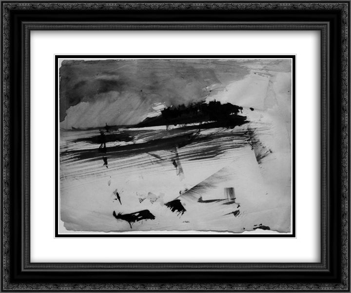 Evacuation of an island 24x20 Black Ornate Wood Framed Art Print Poster with Double Matting by Hugo, Victor