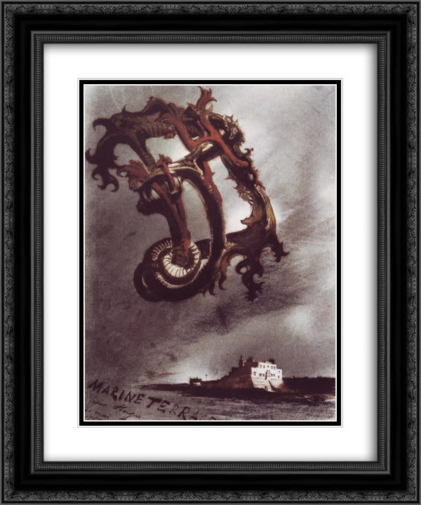 Marine Terrace with initials 20x24 Black Ornate Wood Framed Art Print Poster with Double Matting by Hugo, Victor