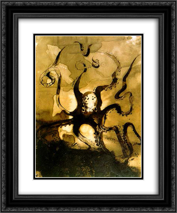 Octopus with the initials V.H. 20x24 Black Ornate Wood Framed Art Print Poster with Double Matting by Hugo, Victor
