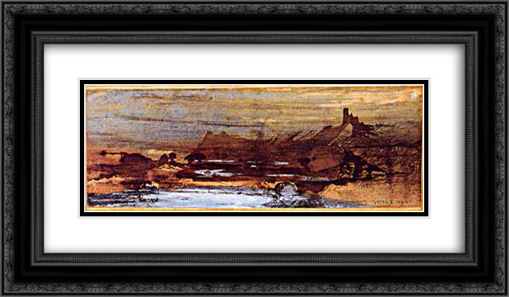The Upper Rhine 24x14 Black Ornate Wood Framed Art Print Poster with Double Matting by Hugo, Victor