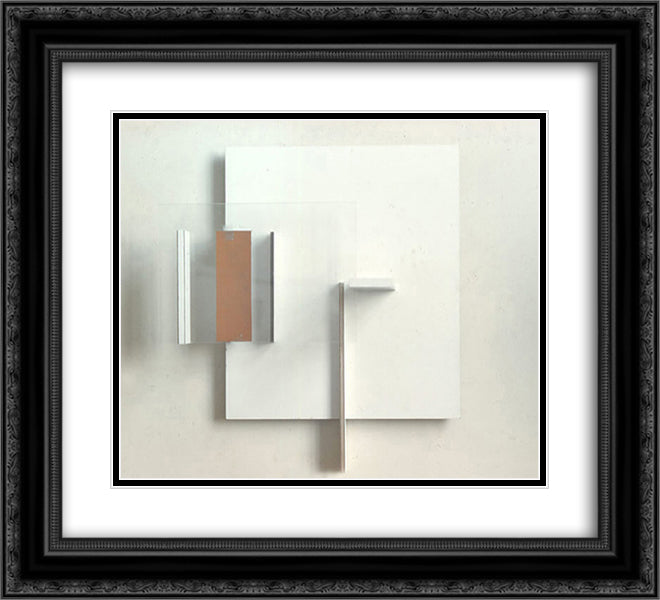 Abstract in White, Black and Ochre 22x20 Black Ornate Wood Framed Art Print Poster with Double Matting by Pasmore, Victor