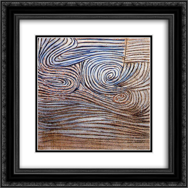 Spiral Motif in White, Black and Indigo 20x20 Black Ornate Wood Framed Art Print Poster with Double Matting by Pasmore, Victor