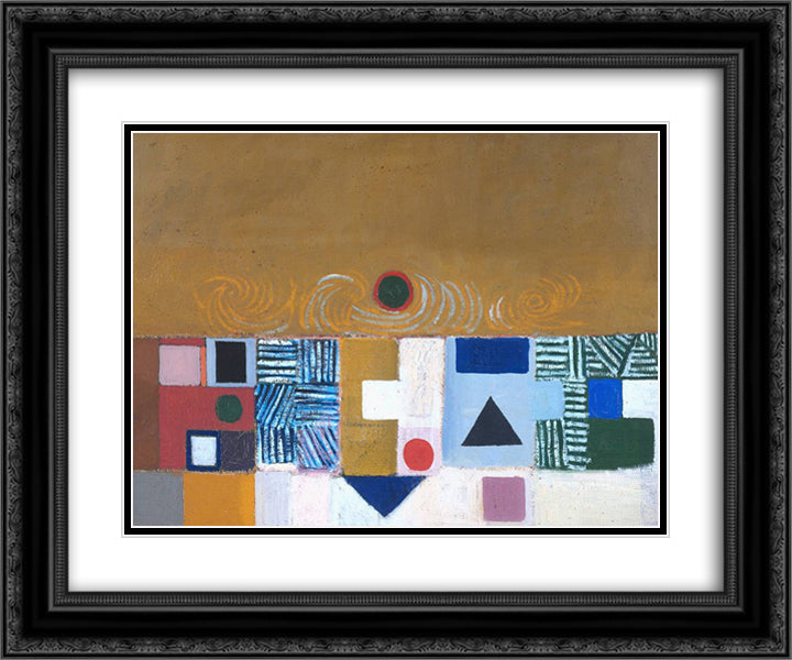 Square Motif, Blue and Gold The Eclipse 24x20 Black Ornate Wood Framed Art Print Poster with Double Matting by Pasmore, Victor