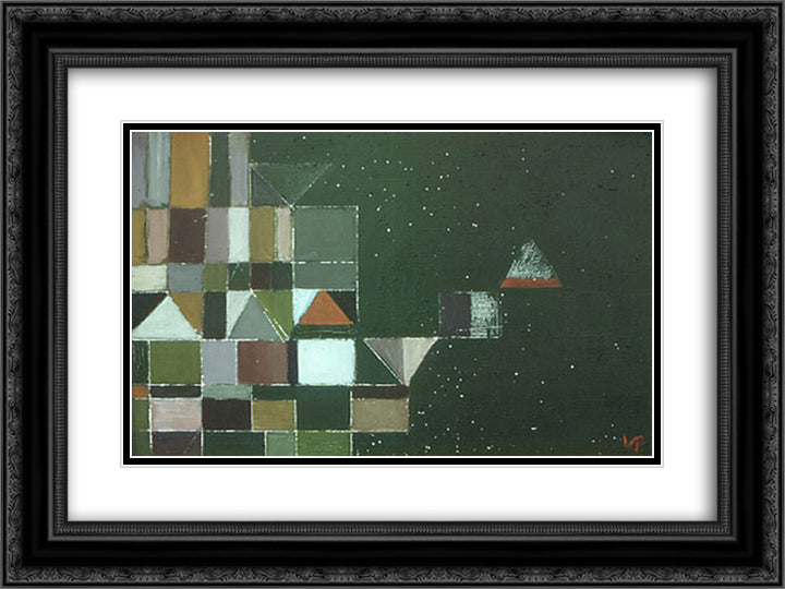 Square Motif Green & Lilac 24x18 Black Ornate Wood Framed Art Print Poster with Double Matting by Pasmore, Victor