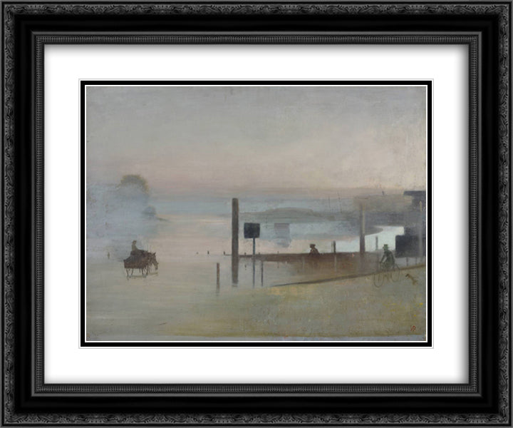 The Quiet River. The Thames at Chiswick 24x20 Black Ornate Wood Framed Art Print Poster with Double Matting by Pasmore, Victor