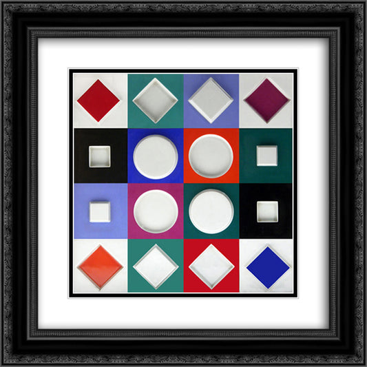 Composition Carree Relief 20x20 Black Ornate Wood Framed Art Print Poster with Double Matting by Vasarely, Victor