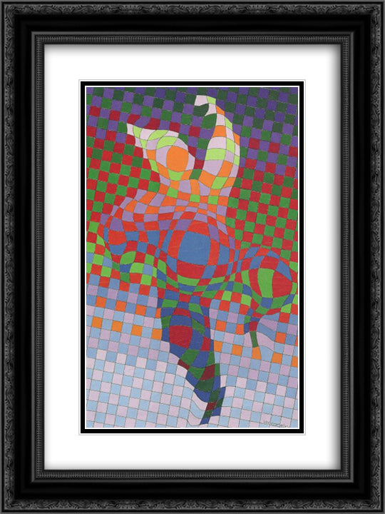 Harlequin 18x24 Black Ornate Wood Framed Art Print Poster with Double Matting by Vasarely, Victor