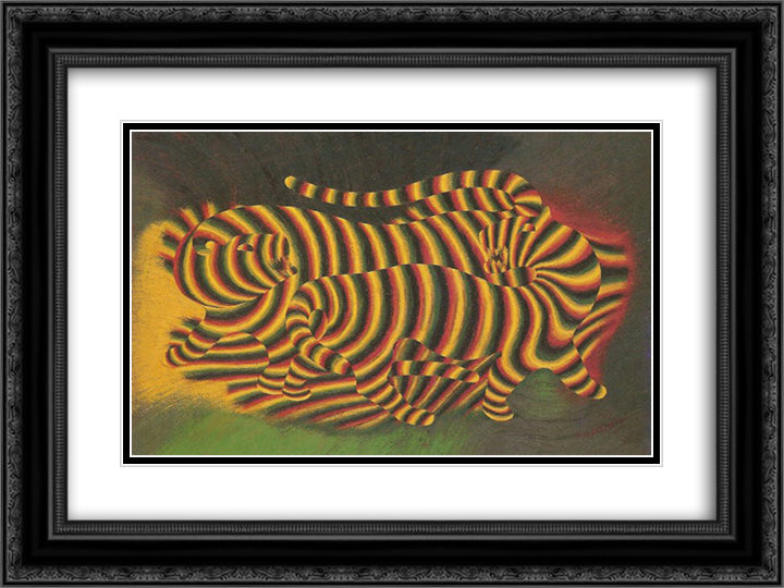 Tigres 24x18 Black Ornate Wood Framed Art Print Poster with Double Matting by Vasarely, Victor
