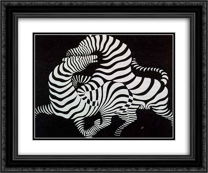 Zebra 24x20 Black Ornate Wood Framed Art Print Poster with Double Matting by Vasarely, Victor