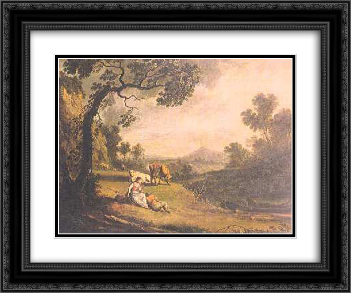 Cena campestre 24x20 Black Ornate Wood Framed Art Print Poster with Double Matting by Portuense, Vieira