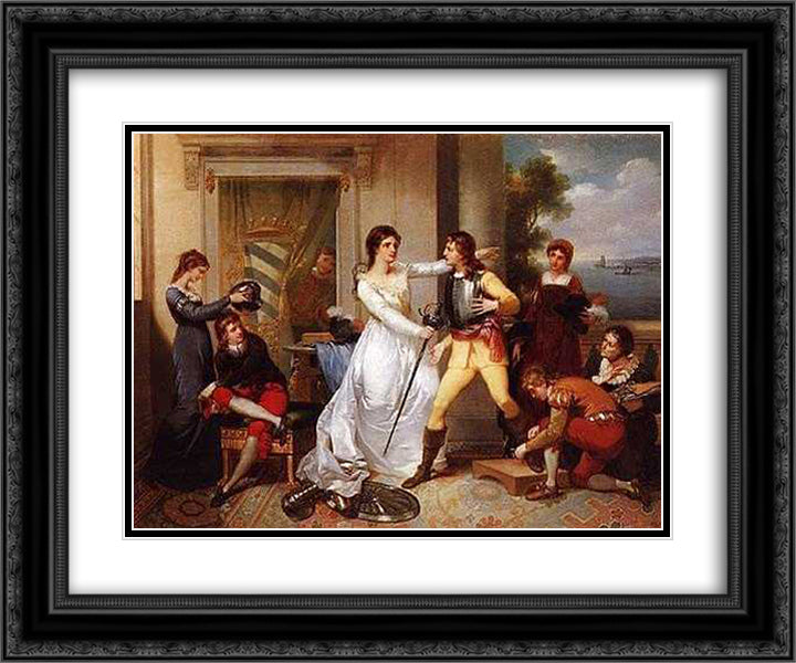 Dona Filipa de Vilhena knighting her sons 24x20 Black Ornate Wood Framed Art Print Poster with Double Matting by Portuense, Vieira