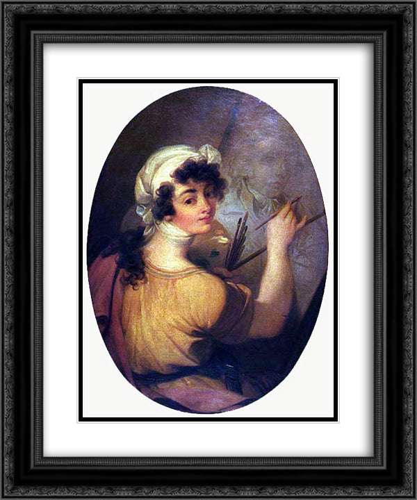 Portrait of a Woman (Painter) 20x24 Black Ornate Wood Framed Art Print Poster with Double Matting by Portuense, Vieira