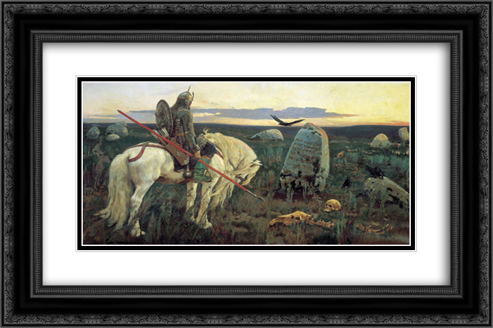 A Knight At the Crossroads 24x16 Black Ornate Wood Framed Art Print Poster with Double Matting by Vasnetsov, Viktor