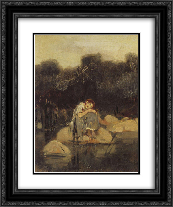 Alyonushka 20x24 Black Ornate Wood Framed Art Print Poster with Double Matting by Vasnetsov, Viktor