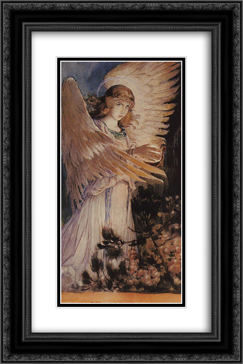 Angel with a lamp 16x24 Black Ornate Wood Framed Art Print Poster with Double Matting by Vasnetsov, Viktor