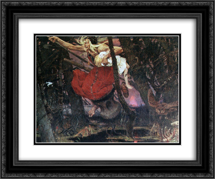 Baba Yaga 24x20 Black Ornate Wood Framed Art Print Poster with Double Matting by Vasnetsov, Viktor