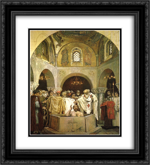 Baptism of Prince Vladimir 20x22 Black Ornate Wood Framed Art Print Poster with Double Matting by Vasnetsov, Viktor