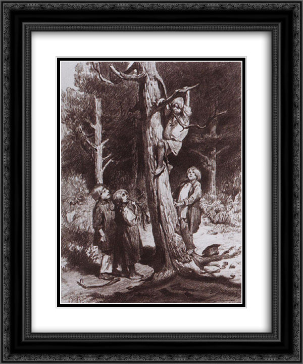 Children are ruining the nest 20x24 Black Ornate Wood Framed Art Print Poster with Double Matting by Vasnetsov, Viktor