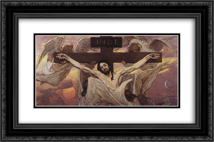 Crucified Christ 24x16 Black Ornate Wood Framed Art Print Poster with Double Matting by Vasnetsov, Viktor