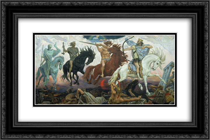 Four Horsemen of Apocalypse 24x16 Black Ornate Wood Framed Art Print Poster with Double Matting by Vasnetsov, Viktor