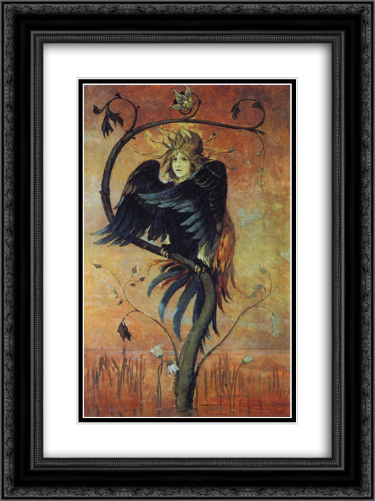Gamaun, The prophetic bird 18x24 Black Ornate Wood Framed Art Print Poster with Double Matting by Vasnetsov, Viktor