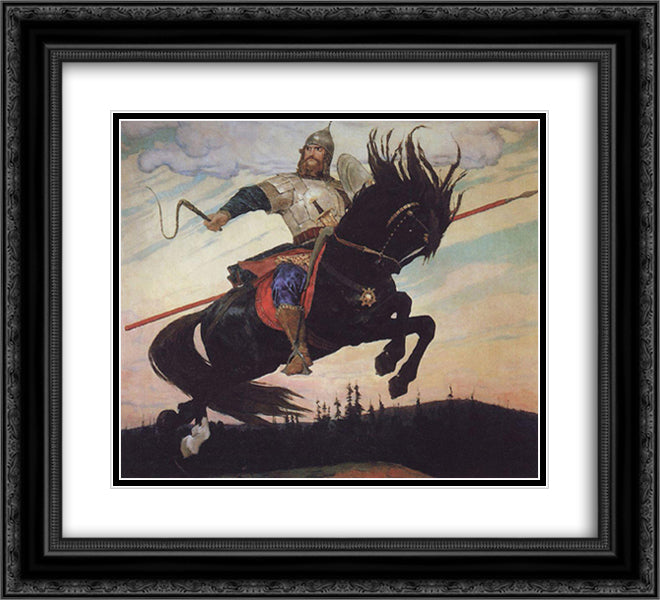 Knightly Galloping 22x20 Black Ornate Wood Framed Art Print Poster with Double Matting by Vasnetsov, Viktor